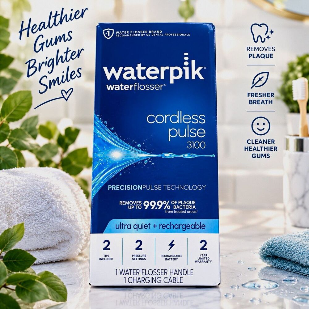 Waterpik Cordless Pulse 3100 Water Flosser Cordless Rechargeable White, 2-Set